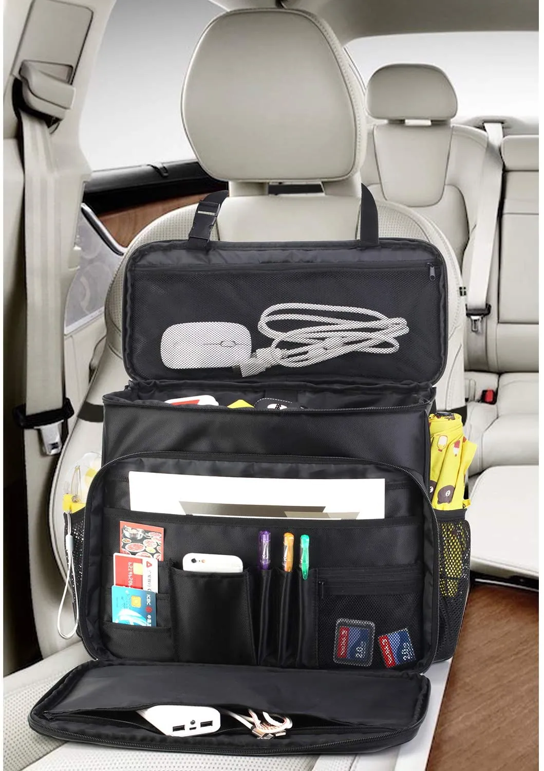 New CURMIO Car Front Seat Organizer, Passenger Seat Storage Bag with Padded Sleeve for Laptop, Easily Transferred to Handbag Shoulder Bag, Perfect for Law Enforcement, Police Patrol. Patent Design