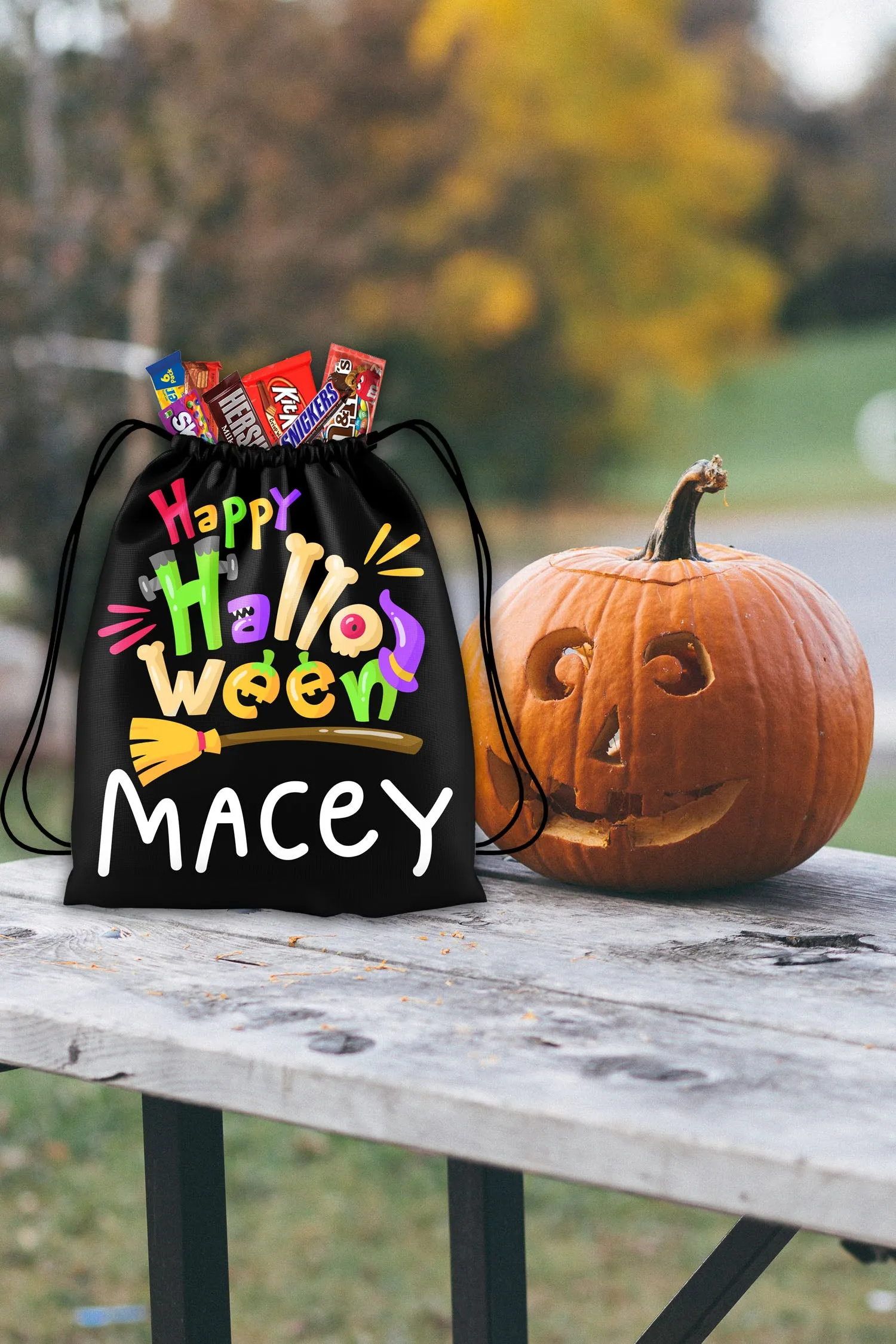 Personalized Halloween Trick Or Treat Bag, Kids Drawstring Bag - Happy Halloween