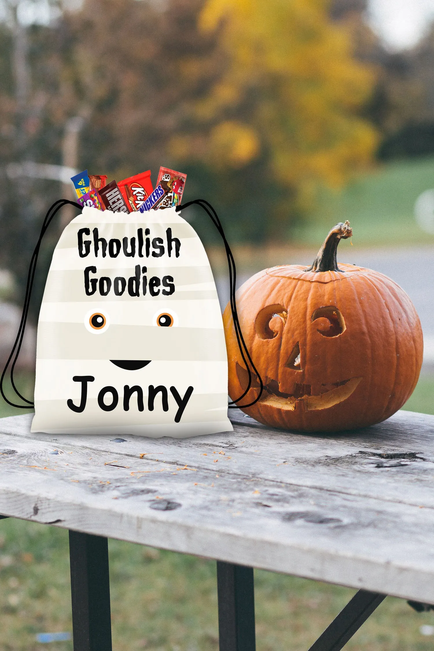 Personalized Halloween Trick Or Treat Bag, Kids Drawstring Bag - Mummy