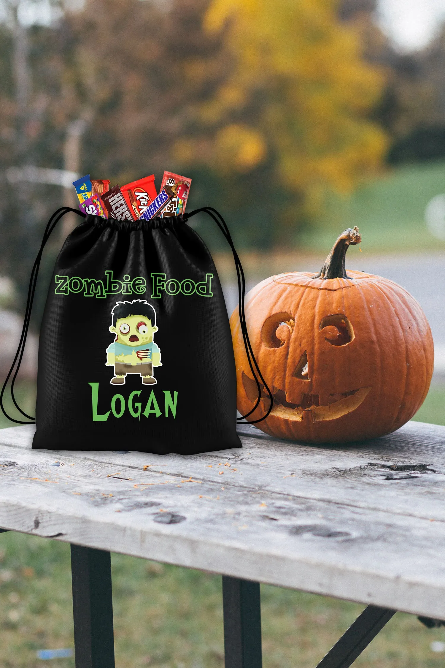 Personalized Halloween Trick Or Treat Bag, Kids Drawstring Bag - Zombie