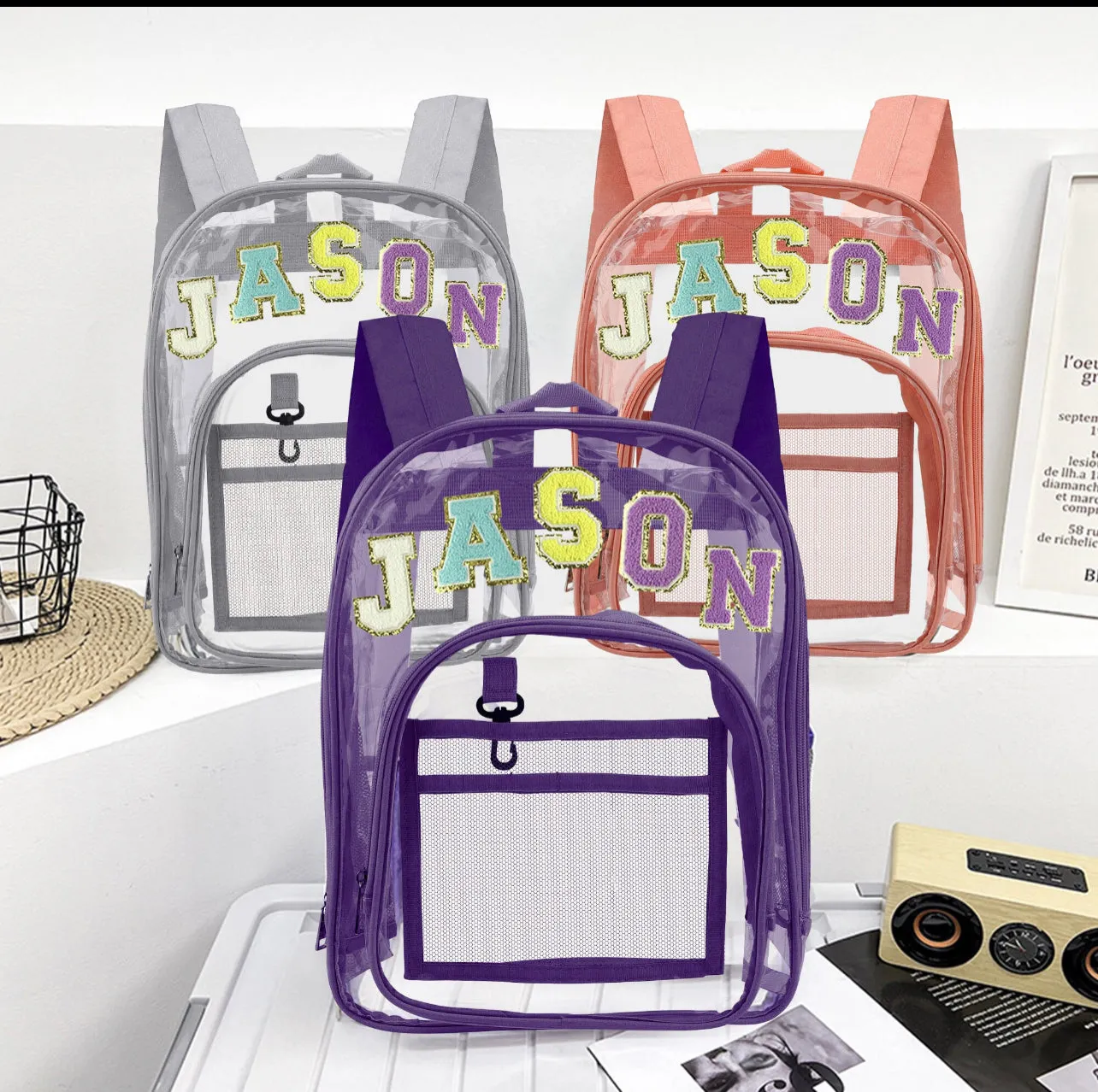 Personalized Patch Letters Clear Backpack