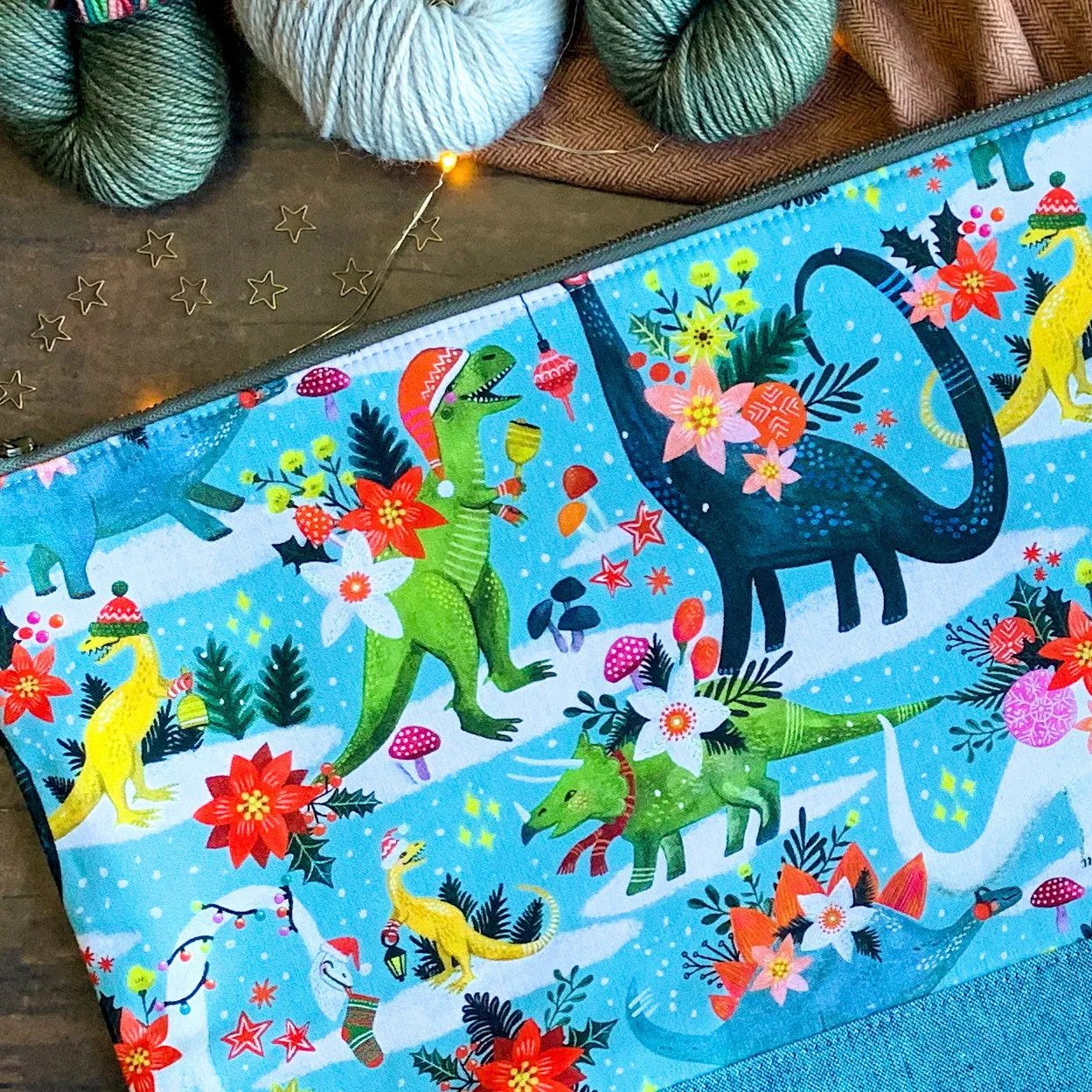 "Rawring Holidays"- Knitting Project Bag- Ready to Ship