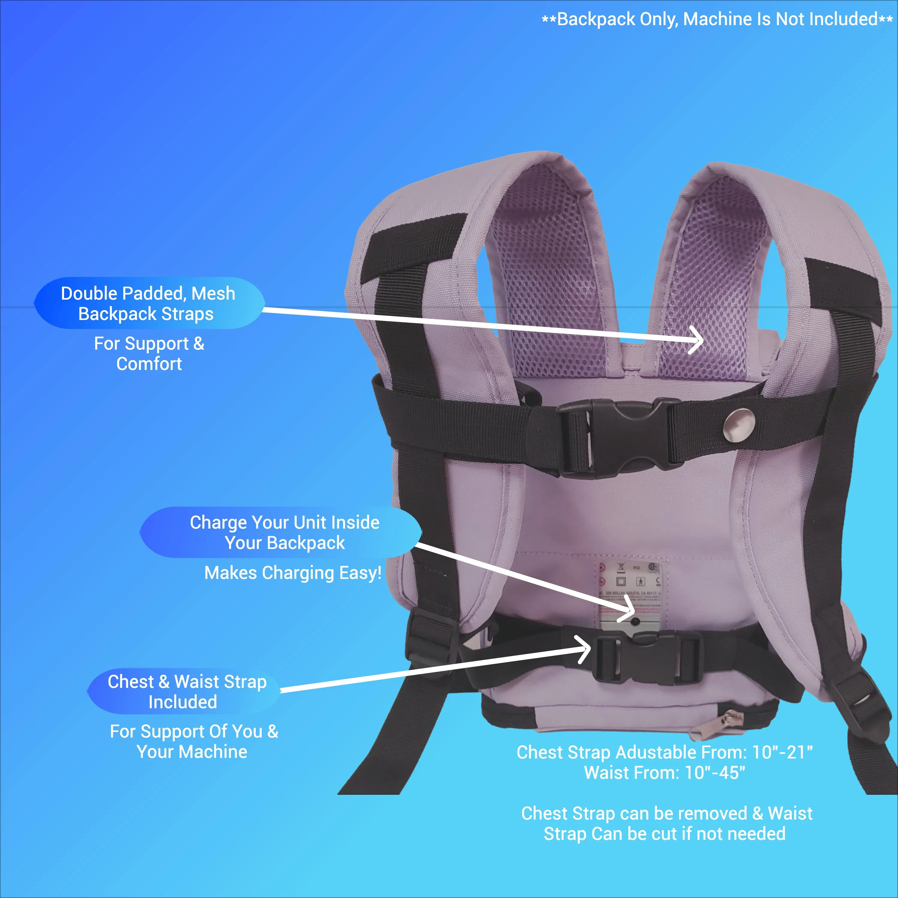 REFURBISHED Inogen One G5/Inogen Rove 6/OxyGo Next Lightweight Backpack w/Pockets - Light Purple