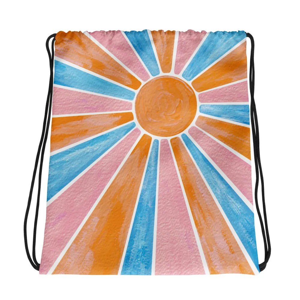Retro Rainbow Sun - All-Over Print Drawstring Bag