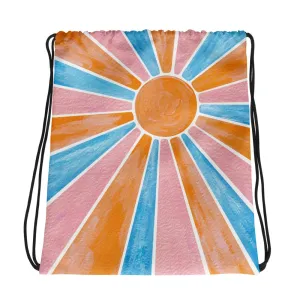 Retro Rainbow Sun - All-Over Print Drawstring Bag