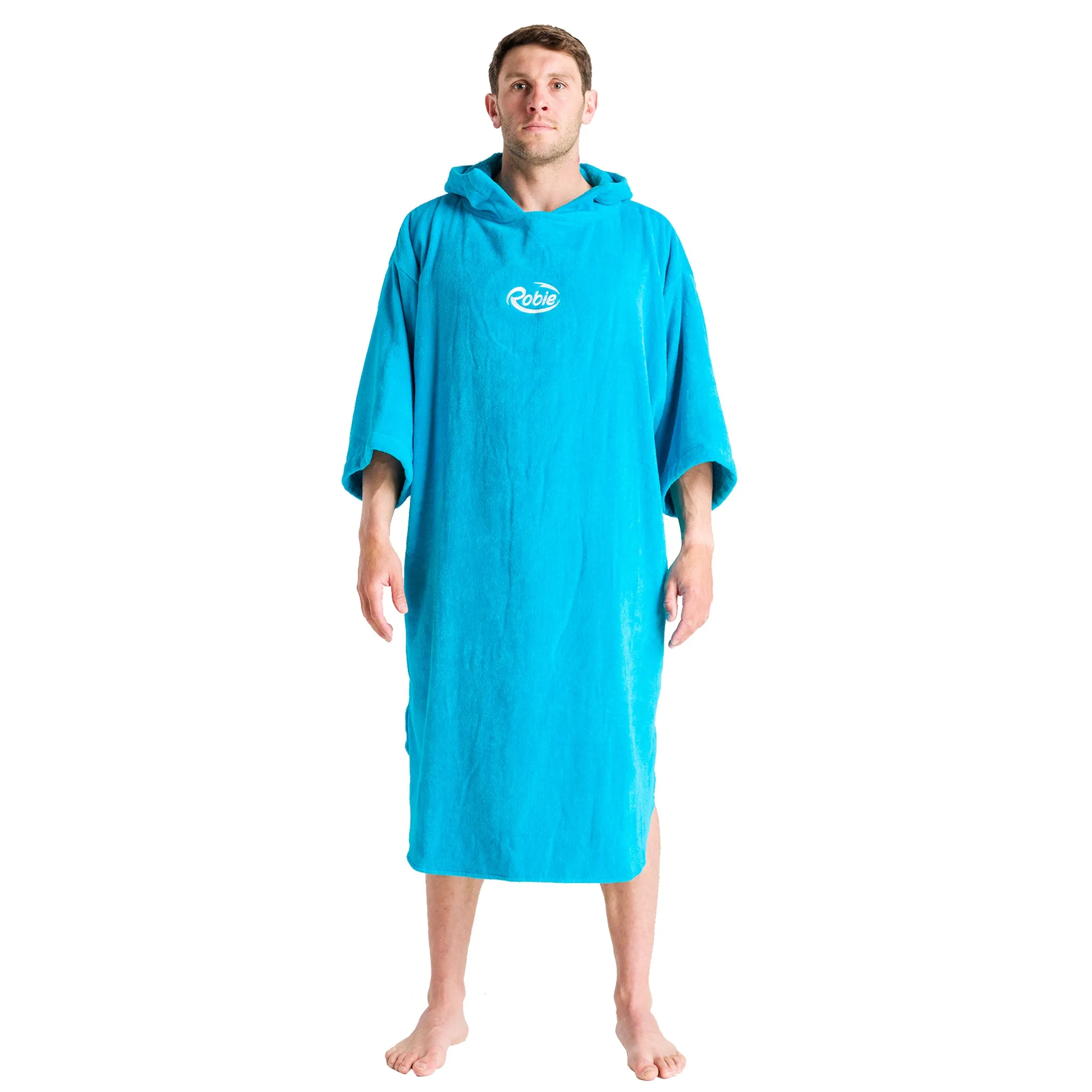 Robie Robes Adult Original Long Sleeve Towelling Beach Changing Poncho - Blue Atoll