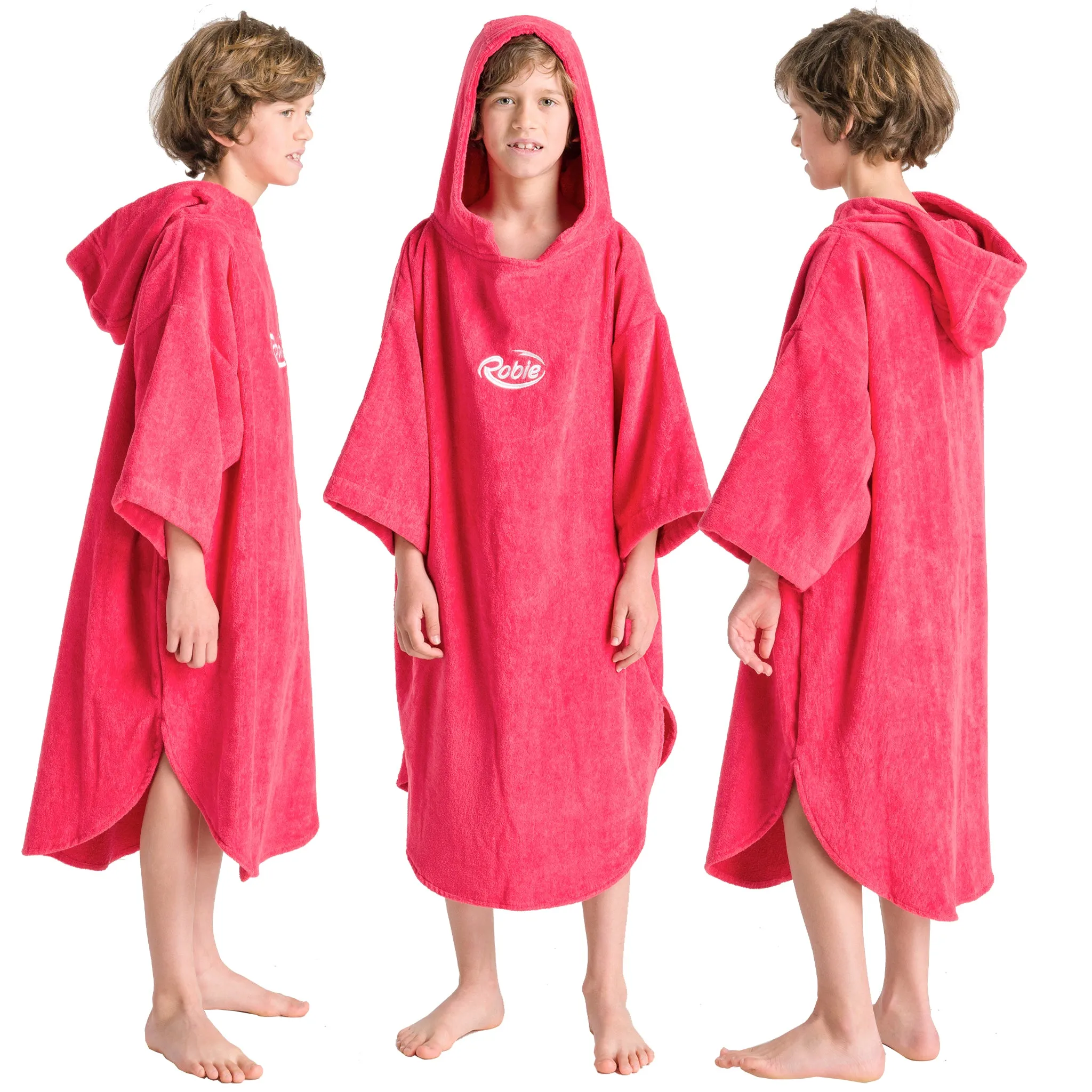 Robie Robes Junior Original Long Sleeve Towelling Beach Changing Poncho - Coral