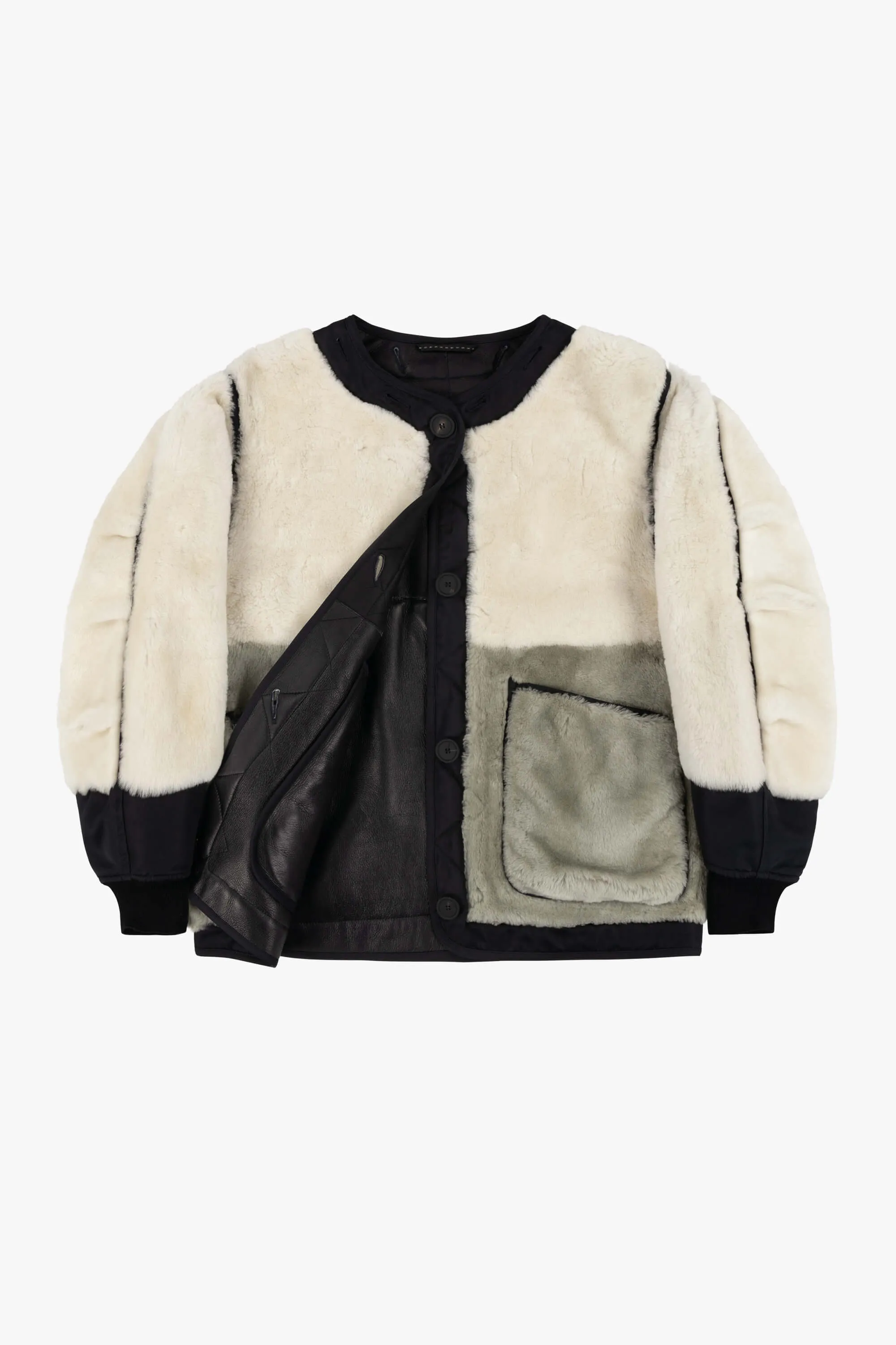 Shearling Quilt Bomber - Natural / Black