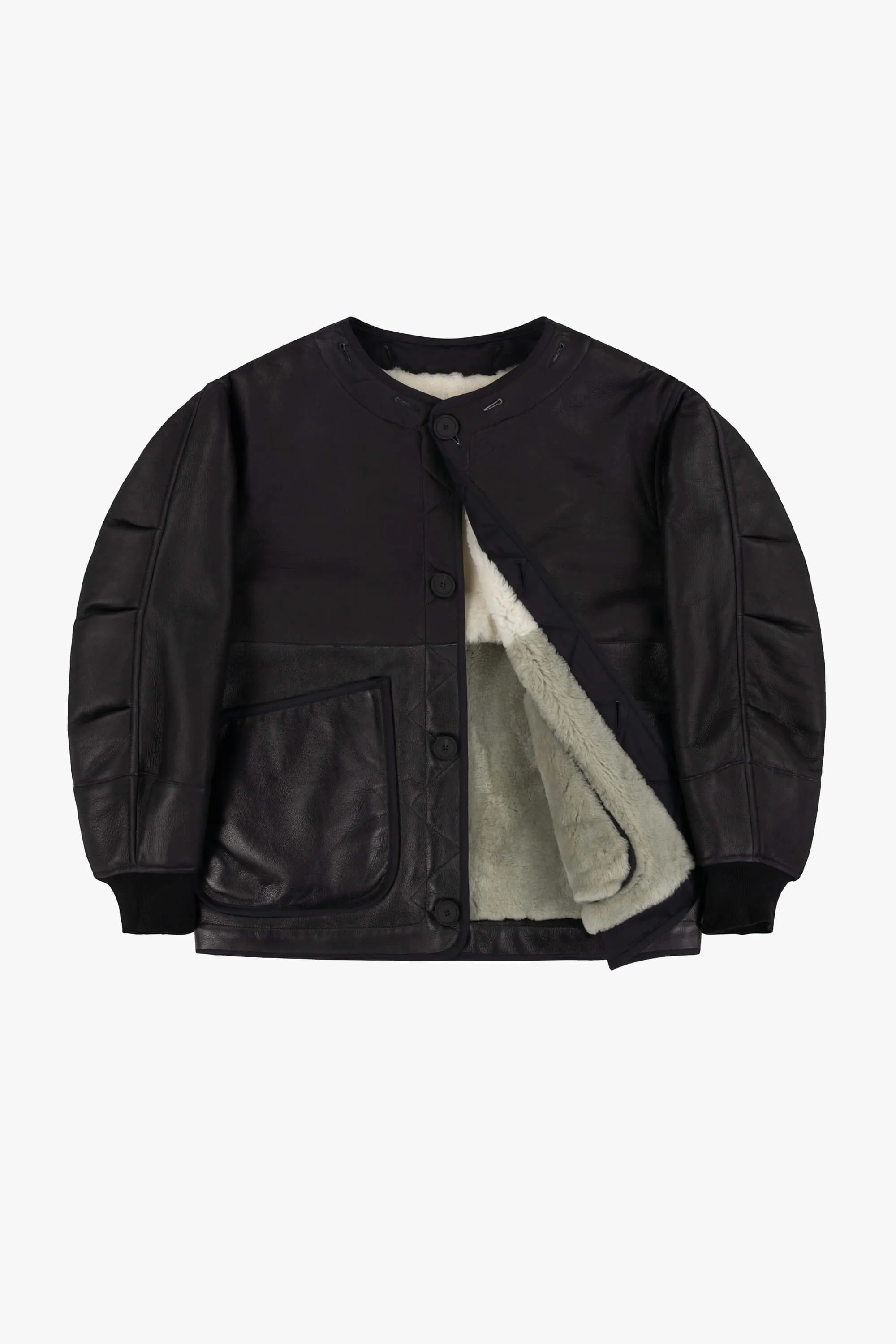 Shearling Quilt Bomber - Natural / Black