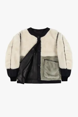 Shearling Quilt Bomber - Natural / Black
