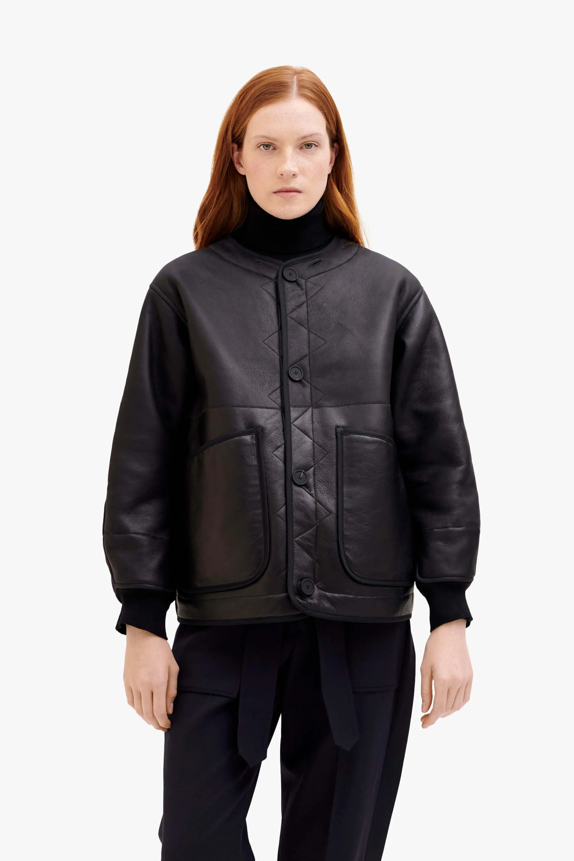 Shearling Quilt Bomber - Natural / Black