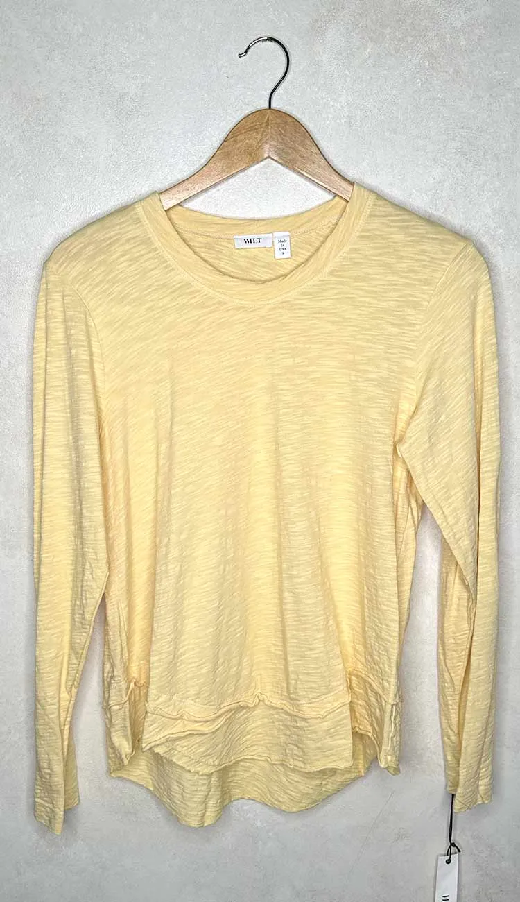 Shrunken Crew long Sleeve Mock Layer Tee - Yellow