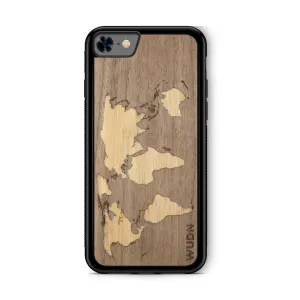 Slim Wooden iPhone Case (World Map Traveler - Walnut Ocean)