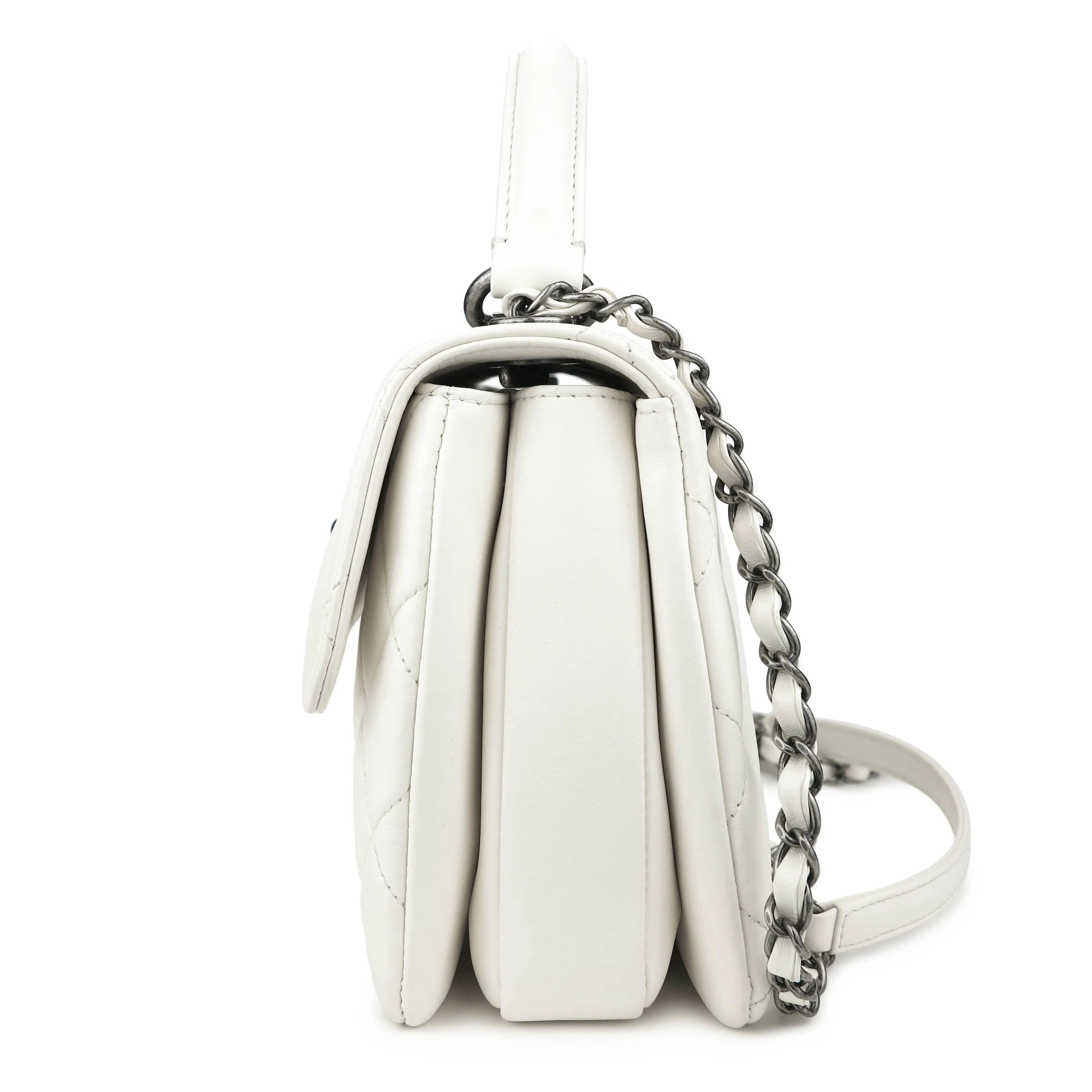 Small Trendy CC Flap Bag with Top Handle in Ivory Lambskin