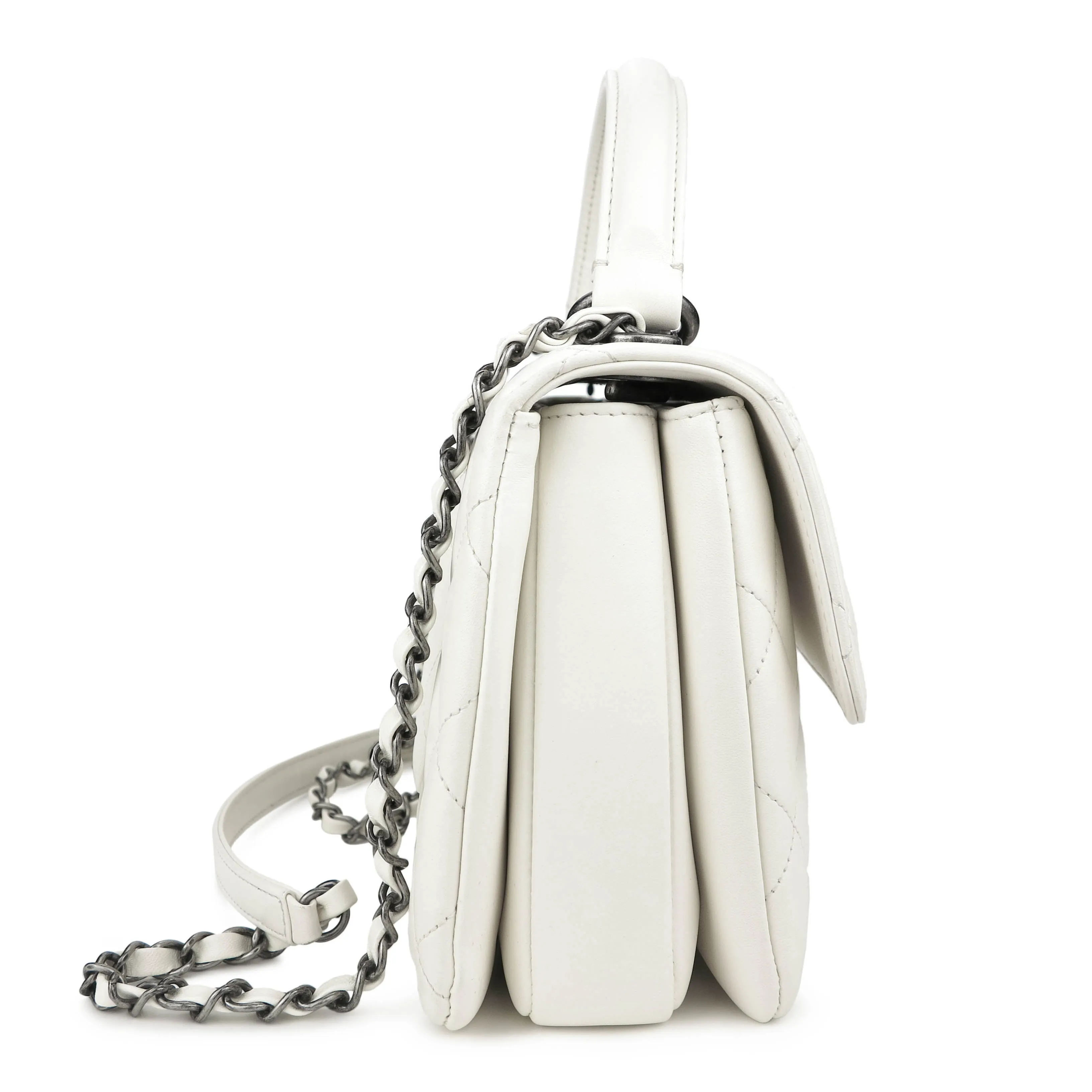 Small Trendy CC Flap Bag with Top Handle in Ivory Lambskin