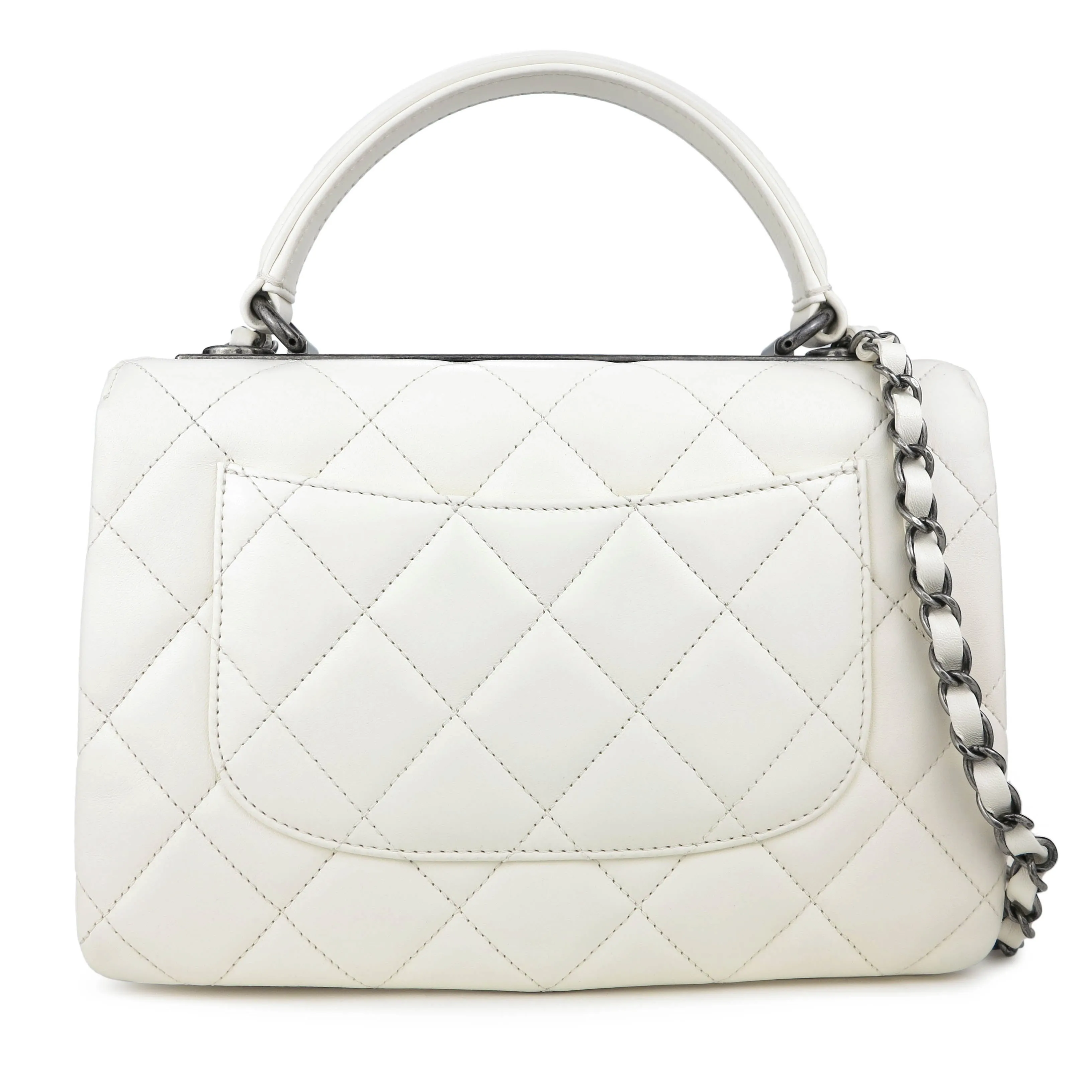 Small Trendy CC Flap Bag with Top Handle in Ivory Lambskin