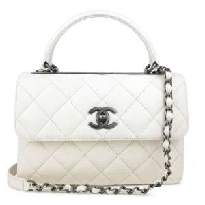 Small Trendy CC Flap Bag with Top Handle in Ivory Lambskin