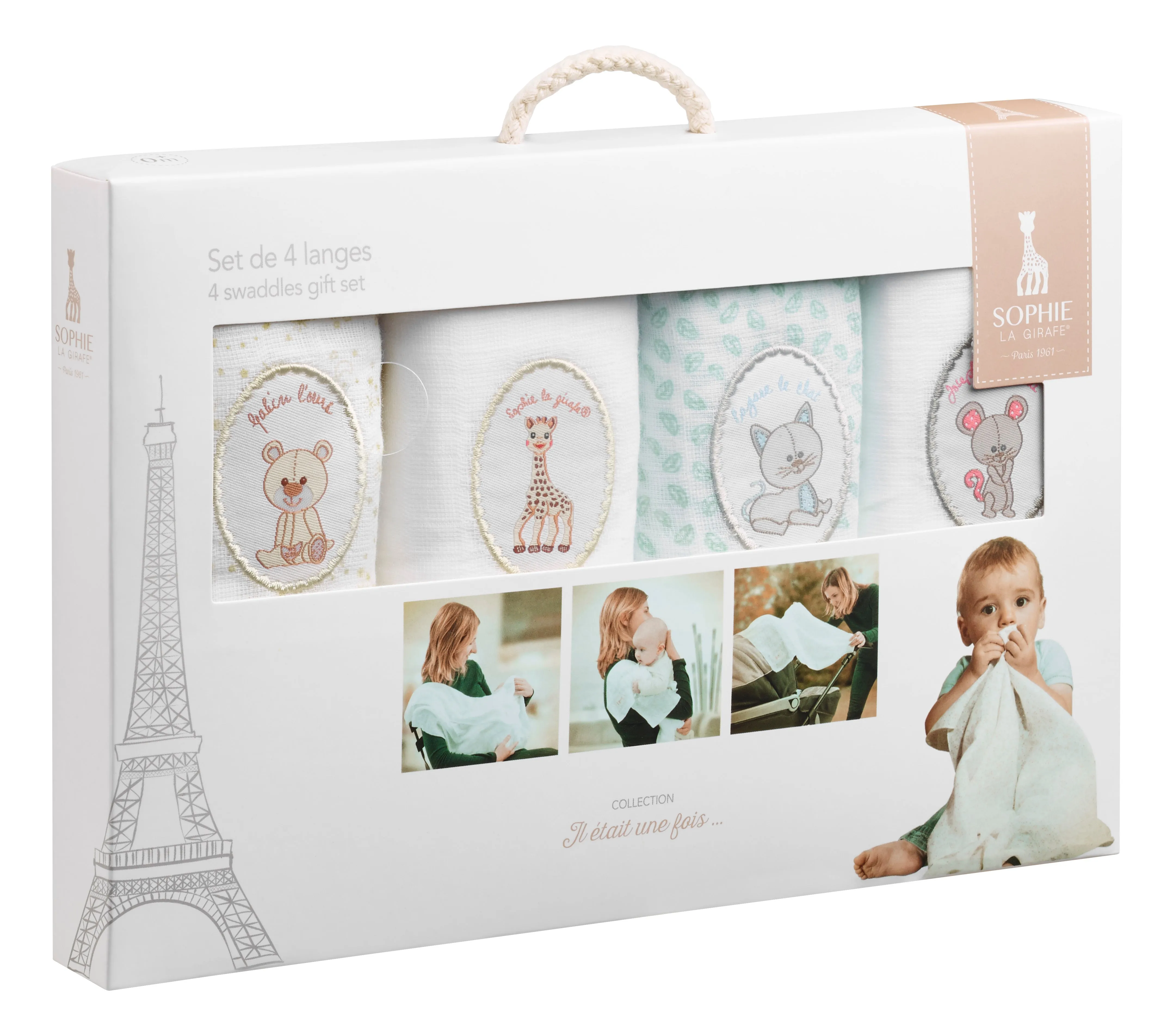 Sophie the Giraffe Swaddler Nappies - Set of 4