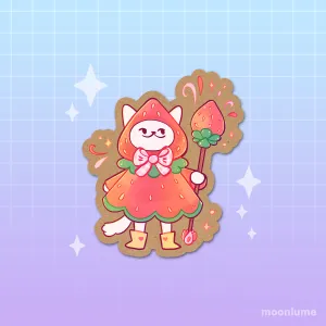 Strawberry Cat Wizard - kraft vinyl sticker
