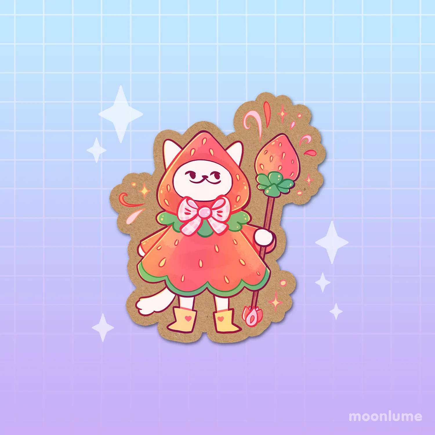 Strawberry Cat Wizard - kraft vinyl sticker