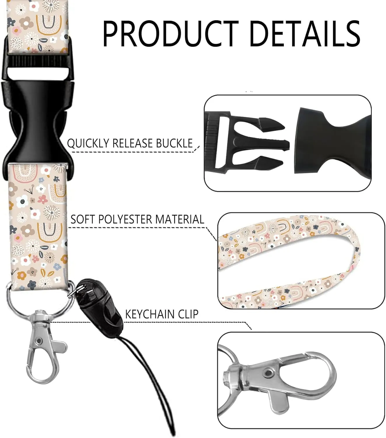 Stylish floral rainbow ID Card Holder with Lanyard for Work Nurse Teacher
