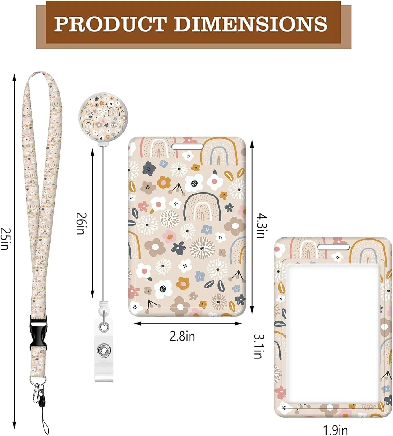 Stylish floral rainbow ID Card Holder with Lanyard for Work Nurse Teacher
