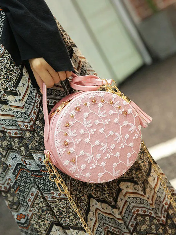 Sweet Lolita Bag Lace Embroidered Tassel Metallic PU Black Lolita Shoulder Bag