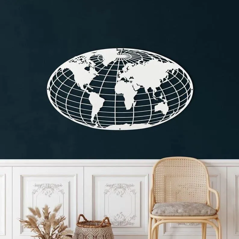 World Map Meridian Metal Wall Art