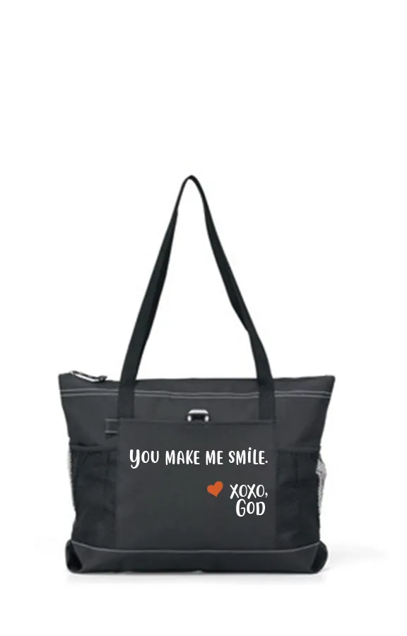 Zippered Tote Bag - You Make Me Smile.